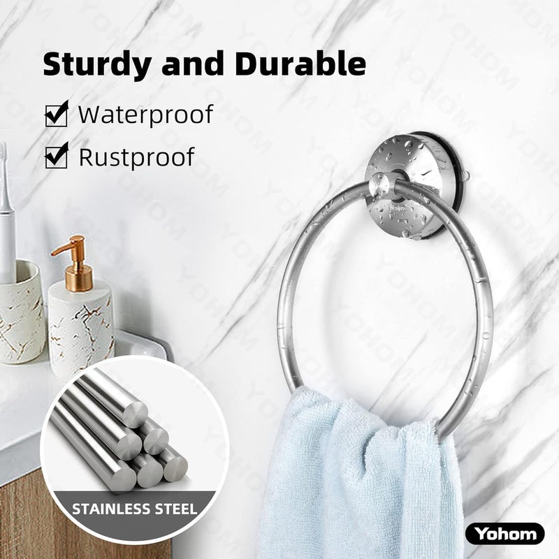 OHOM Suction Cup Towel Ring Hand Towel Holder for Bathroom Vacuum Suction Washcloth Holder Dish Towel Hanger for Shower Wall No Drill Stainless Steel Brushed Finish, 2 PCS - Image 2